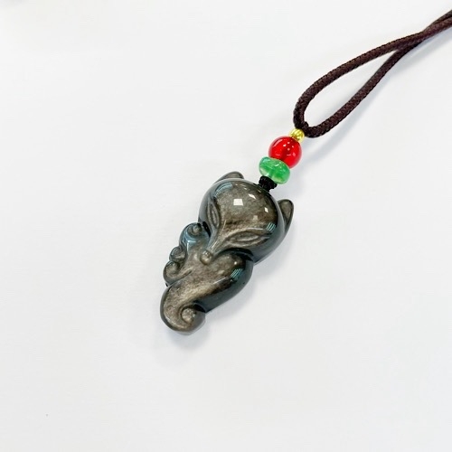 Лиса Кицунэ подвеска обсидиан - Модель 1 Лиса Кицунэ подвеска обсидиан — изображение 5