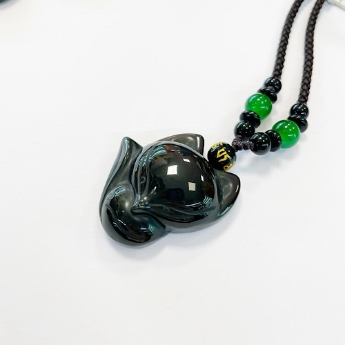 Лиса Кицунэ подвеска обсидиан - Модель 1 Лиса Кицунэ подвеска обсидиан — изображение 4