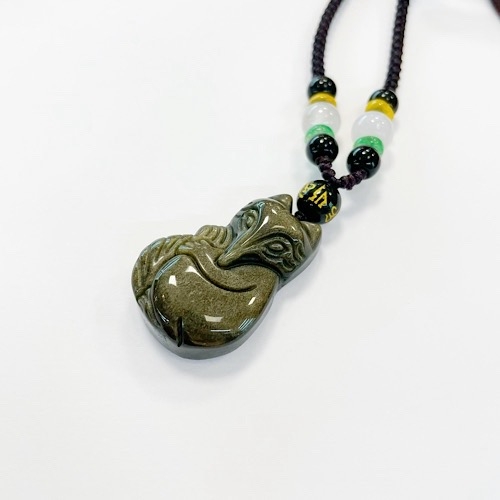 Лиса Кицунэ подвеска обсидиан - Модель 1 Лиса Кицунэ подвеска обсидиан — изображение 2