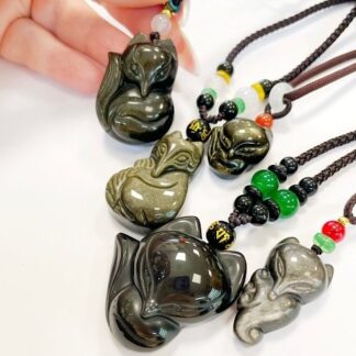 Лиса Кицунэ подвеска обсидиан - Модель 1 Лиса Кицунэ подвеска обсидиан